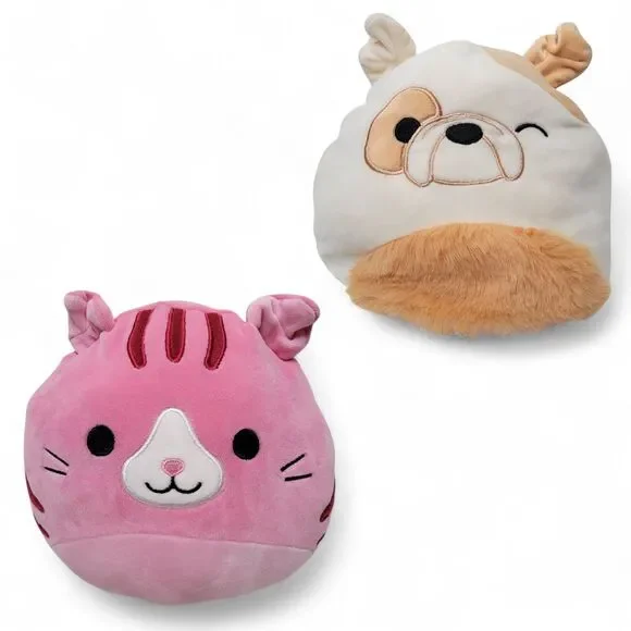 Squishmallows Geraldine Pink Cat Brock Bulldog Plush Flipamallow 9” Stuffed - Picture 1 of 9